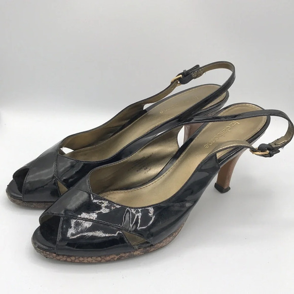 Liz Claiborne Jacqueline shiny black peep-toe slingbacks, size 8M - Picture 5 of 8